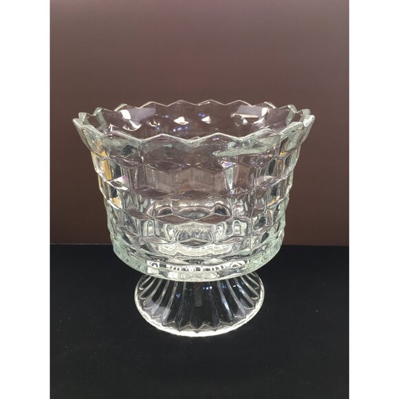 Vintage Fostoria American Pedestal Compote Bowl Dish Clear Glass Cube Pattern - Picture 8 of 16